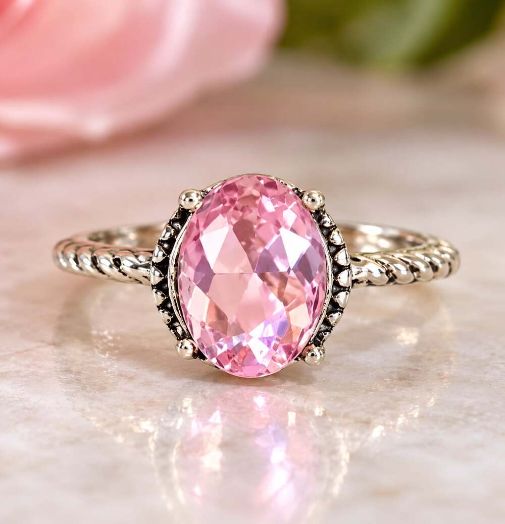 Silver-tone metal setting with simulated gemstone rings